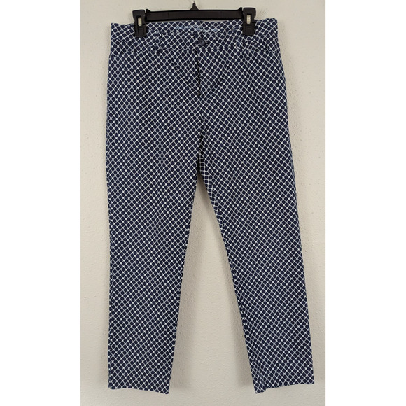 Khakis by Gap sz 8 Slim City Pants white & blue print stretchy 0266 - Picture 1 of 7